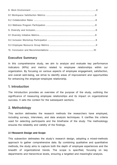Free Employee Relationship KPI and Metrics Study HR Template to Edit Online