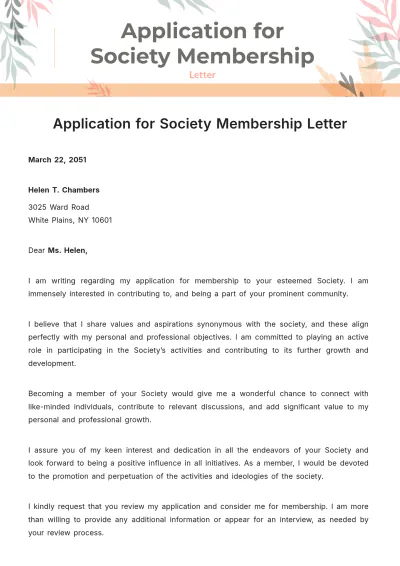 Free Application Letter for Society Membership Template to Edit Online