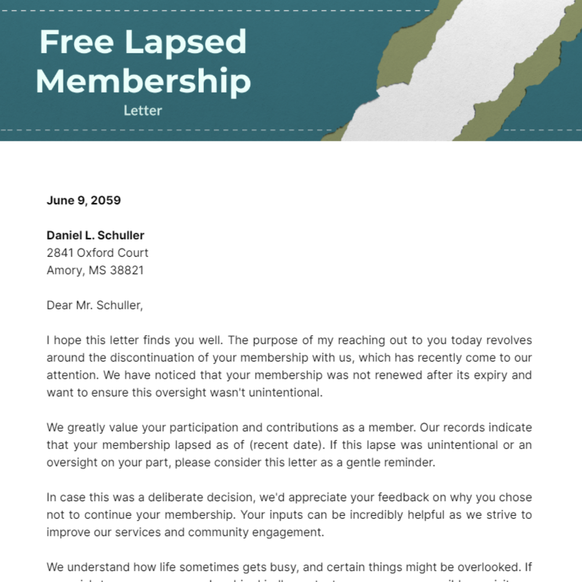 Lapsed Membership Letter Template