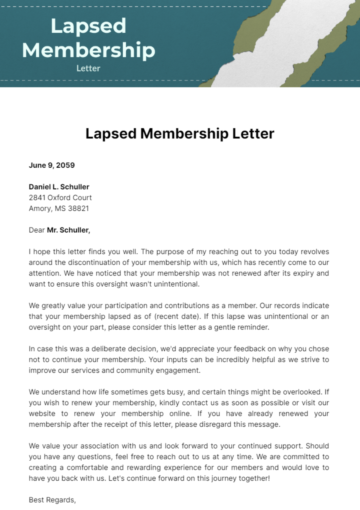 Free Lapsed Membership Letter Template