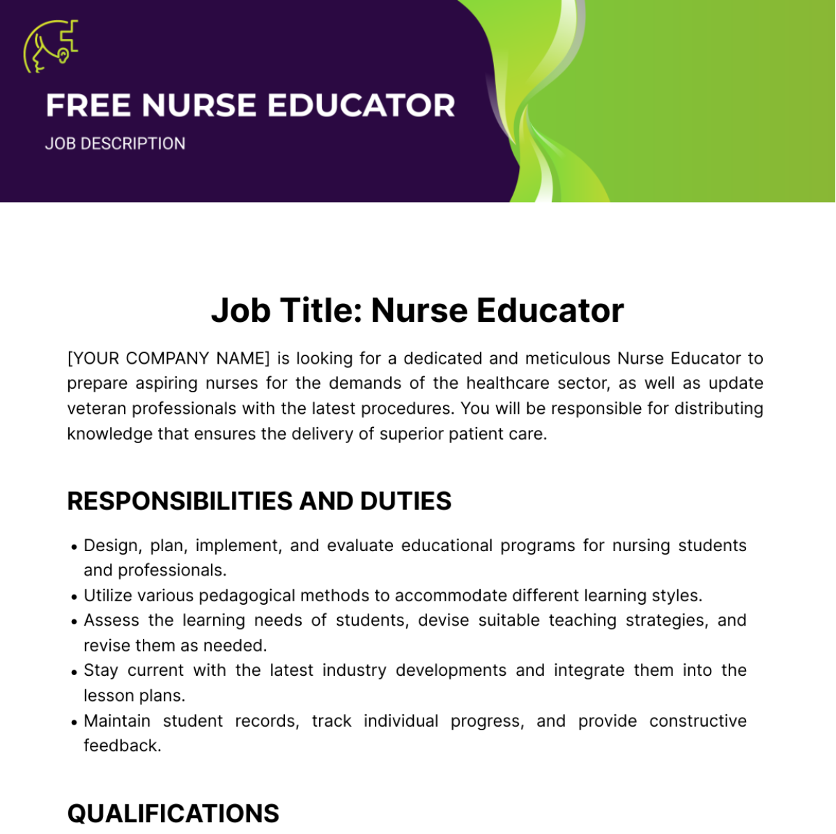 Nurse Educator Job Description Template