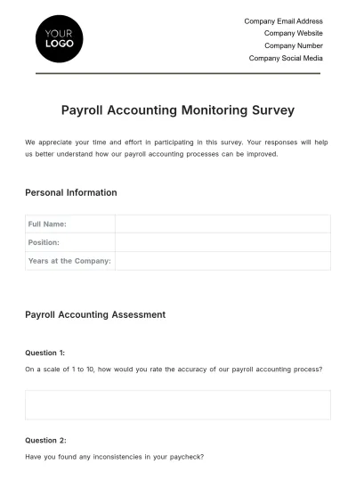 Free Payroll Accounting Monitoring Survey Template to Edit Online