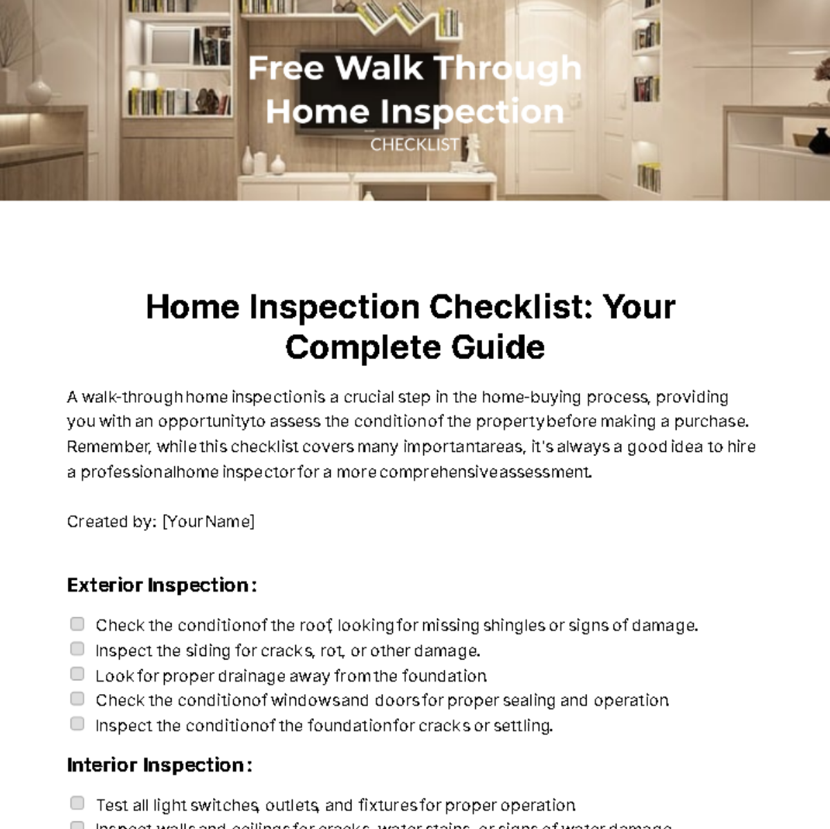 Walk Through Home Inspection Checklist Template