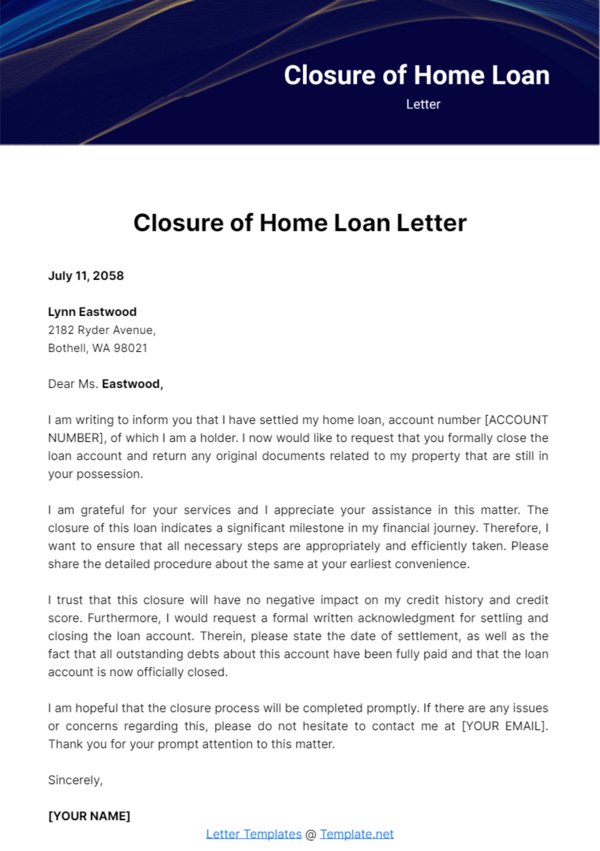 Free Closure of Home Loan Letter Template