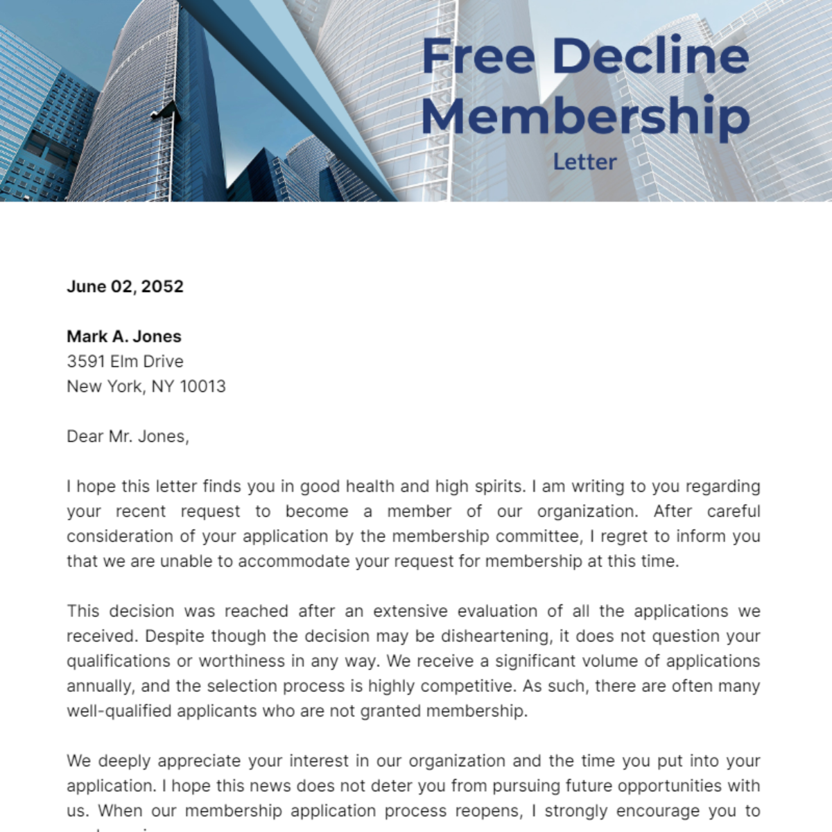 Decline Membership Letter Template