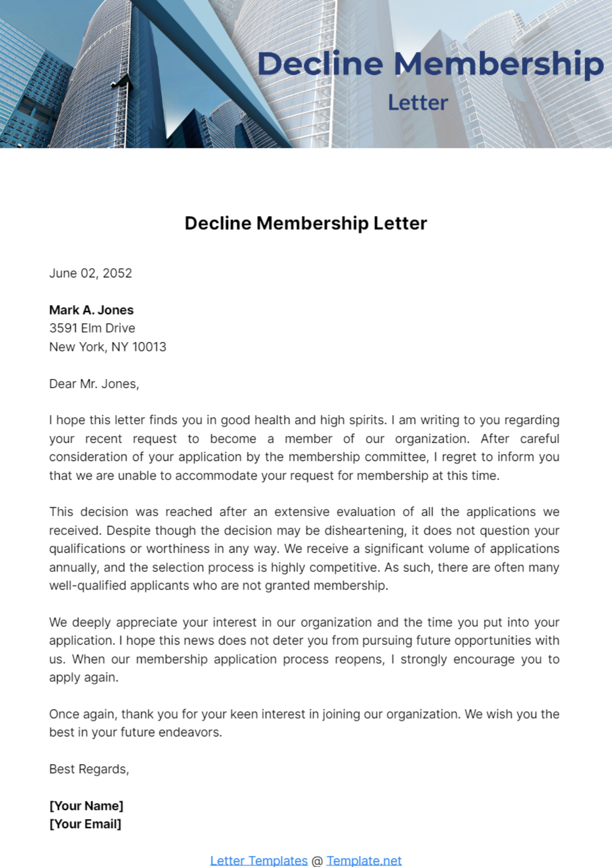 Free Decline Membership Letter Template