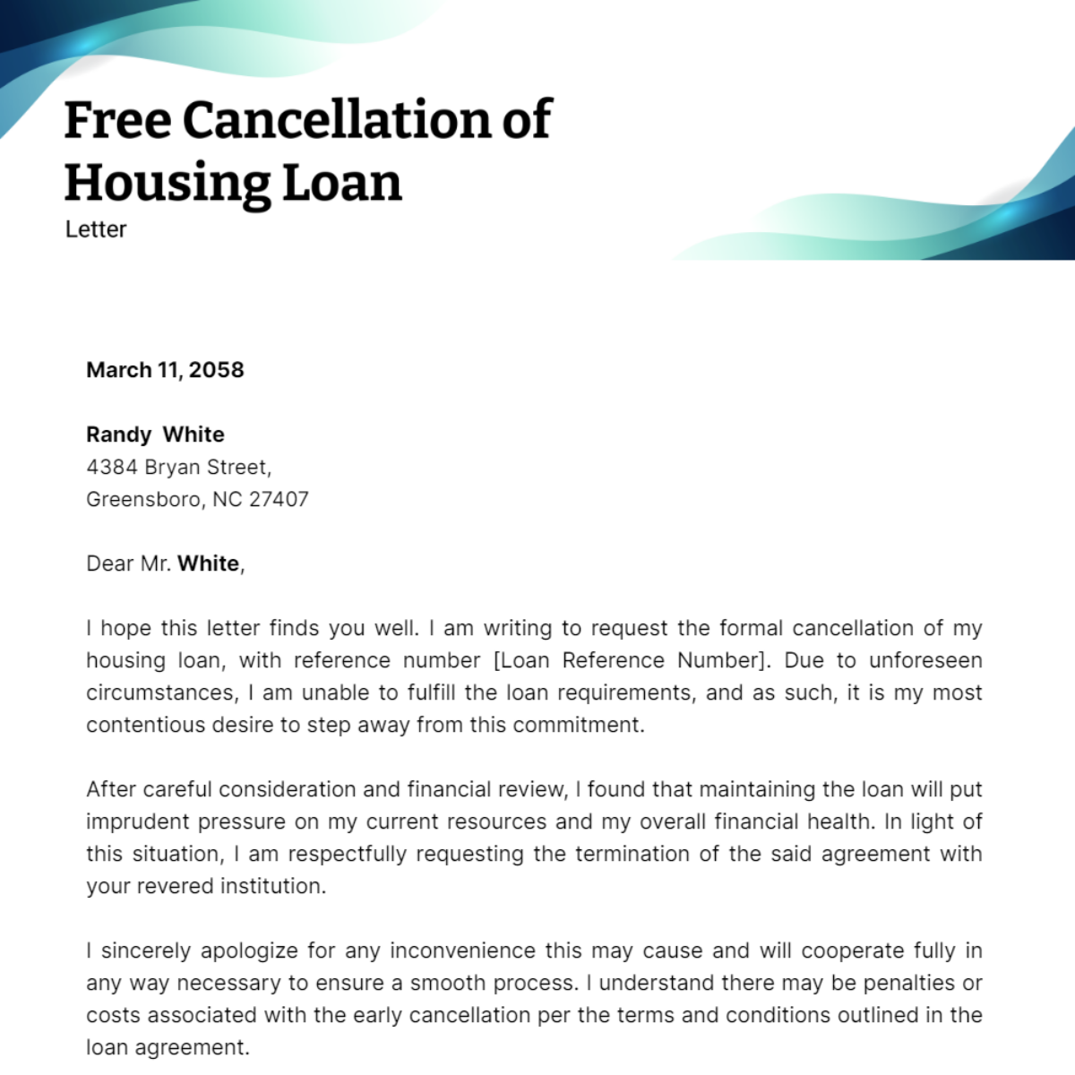 Cancellation of Housing Loan Letter Template