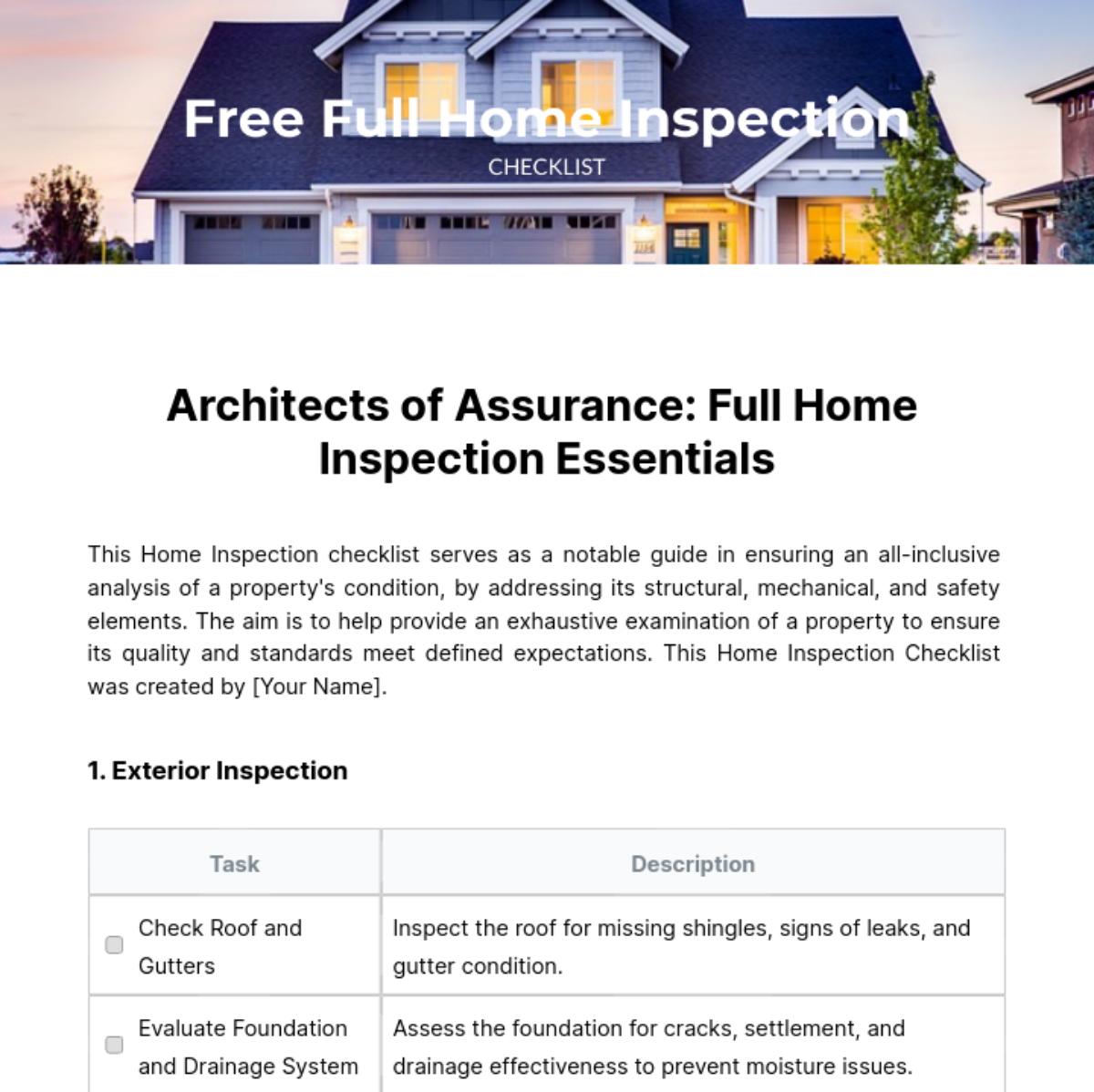 Full Home Inspection Checklist Template - Edit Online & Download