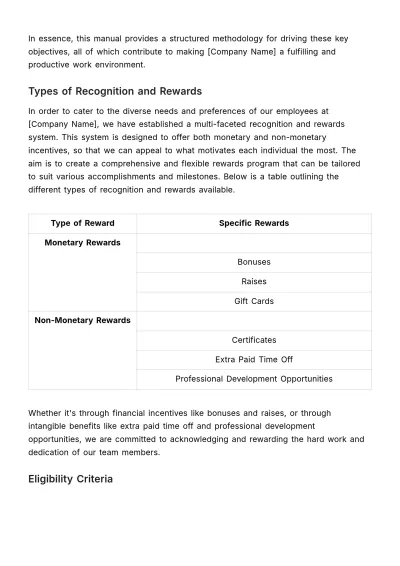 Free Employee Recognition and Rewards Manual HR Template to Edit Online