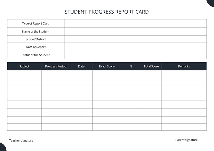 Simple Student Progress Report Card Template