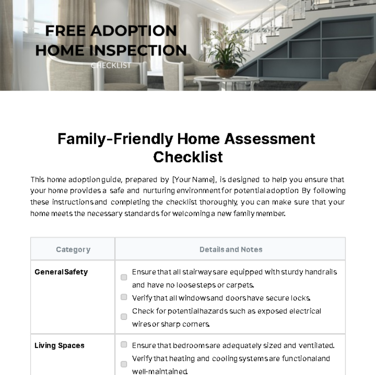 Adoption Home Inspection Checklist Template