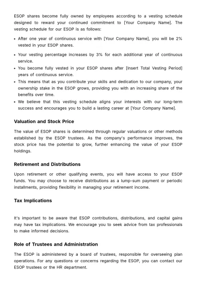 Free Employee Stock Ownership Plan (ESOP) Memo HR Template to Edit Online