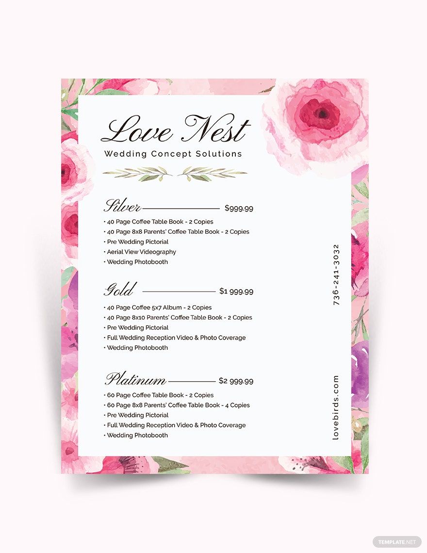 Photography Wedding Packages Price List Template