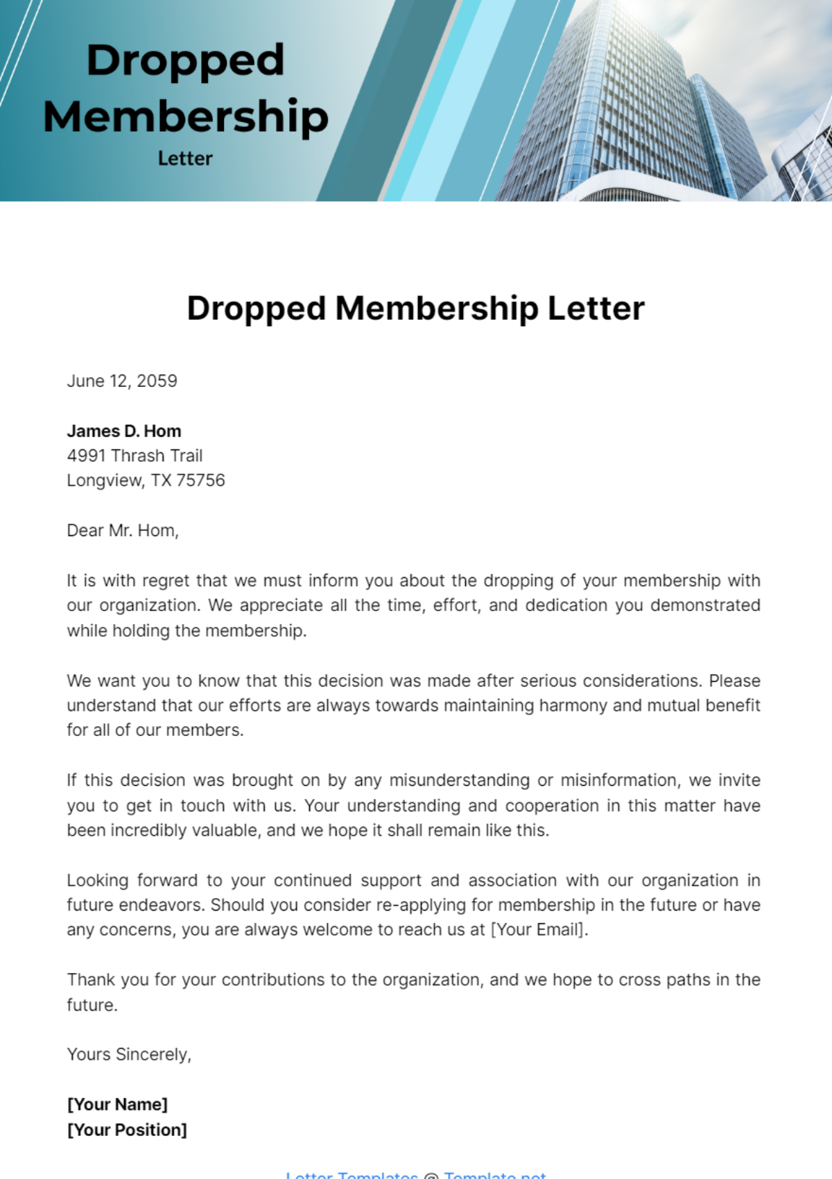 Free Dropped Membership Letter Template