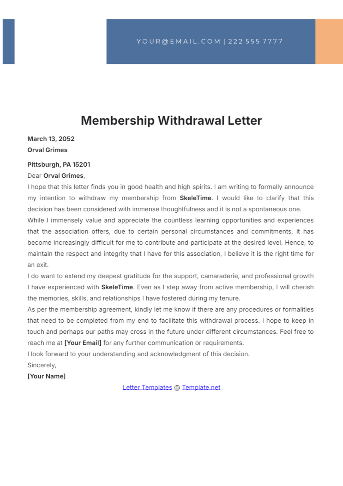 Membership Withdrawal Letter Template - Edit Online & Download