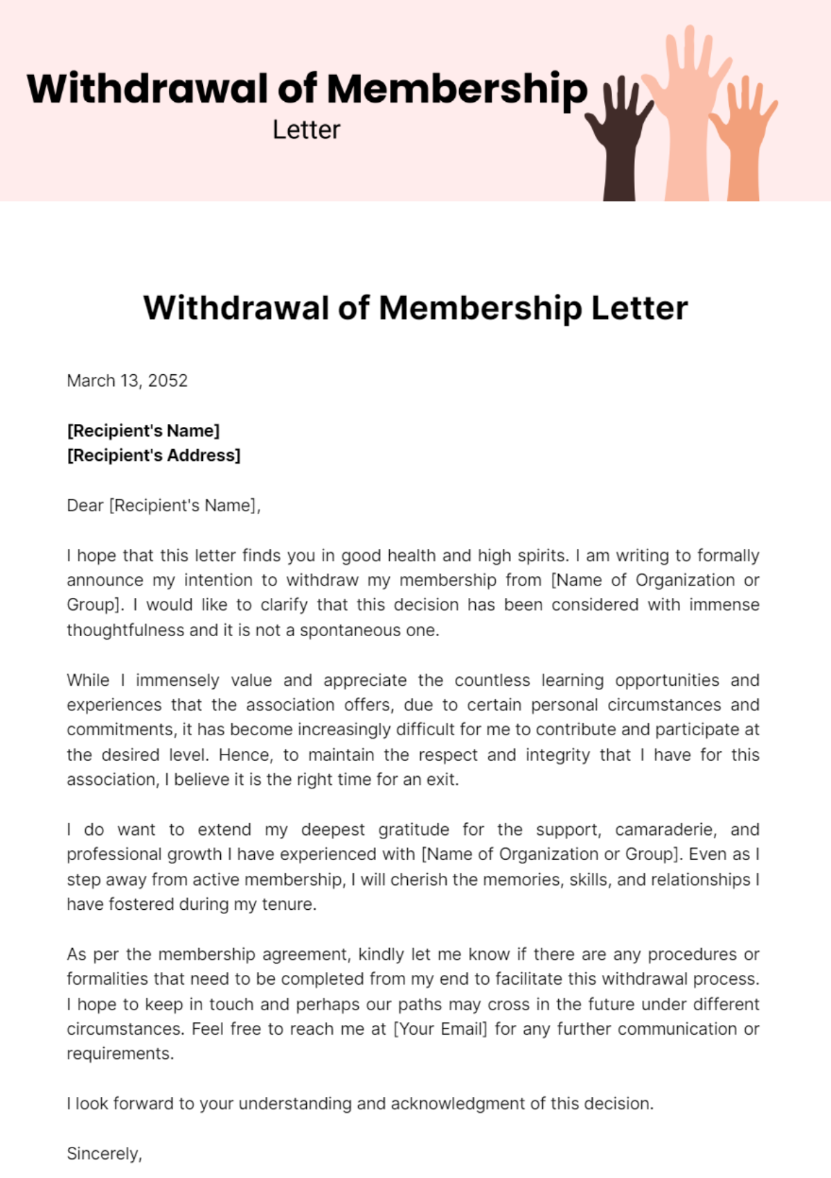 Free Withdrawal of Membership Letter Template