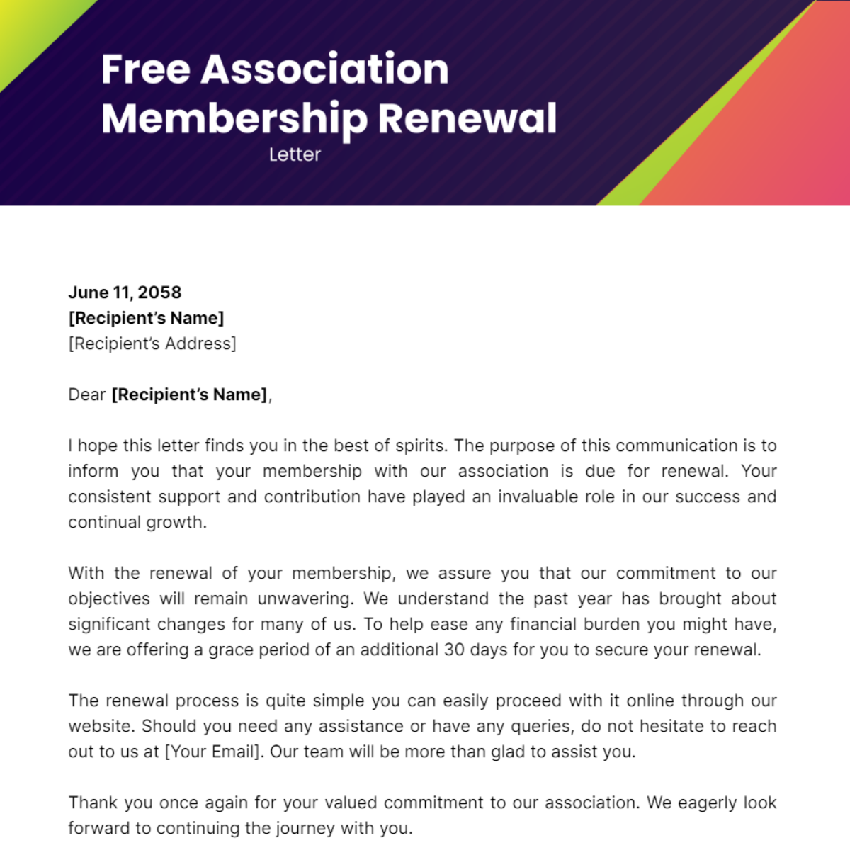 Association Membership Renewal Letter Template
