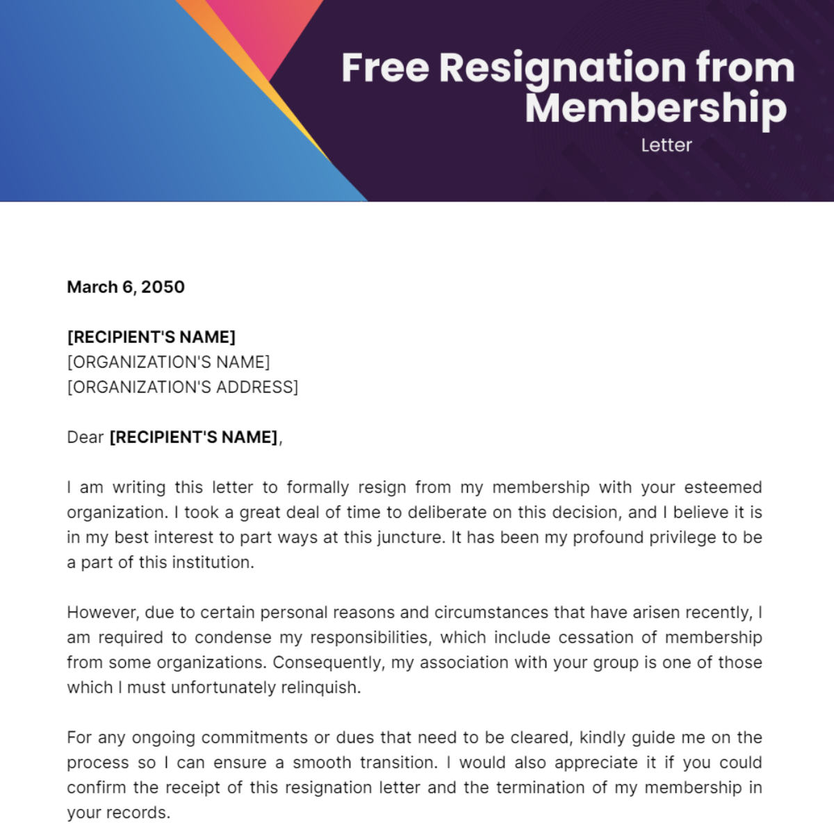 Resignation from Membership Letter Template