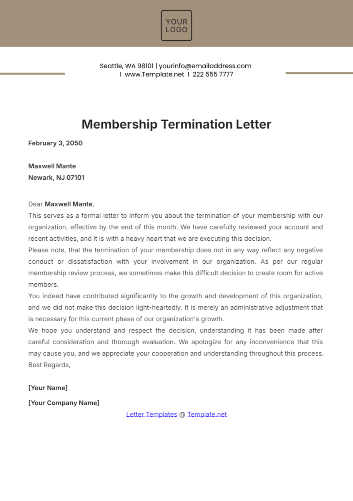 Membership Termination Letter Template - Edit Online & Download