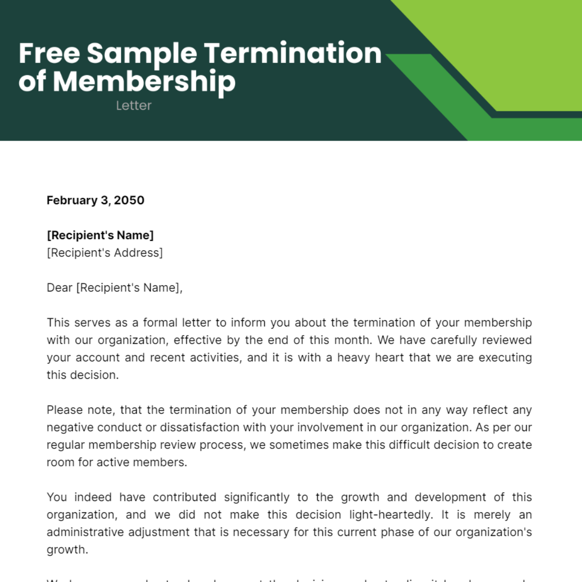 Sample Termination of Membership Letter Template