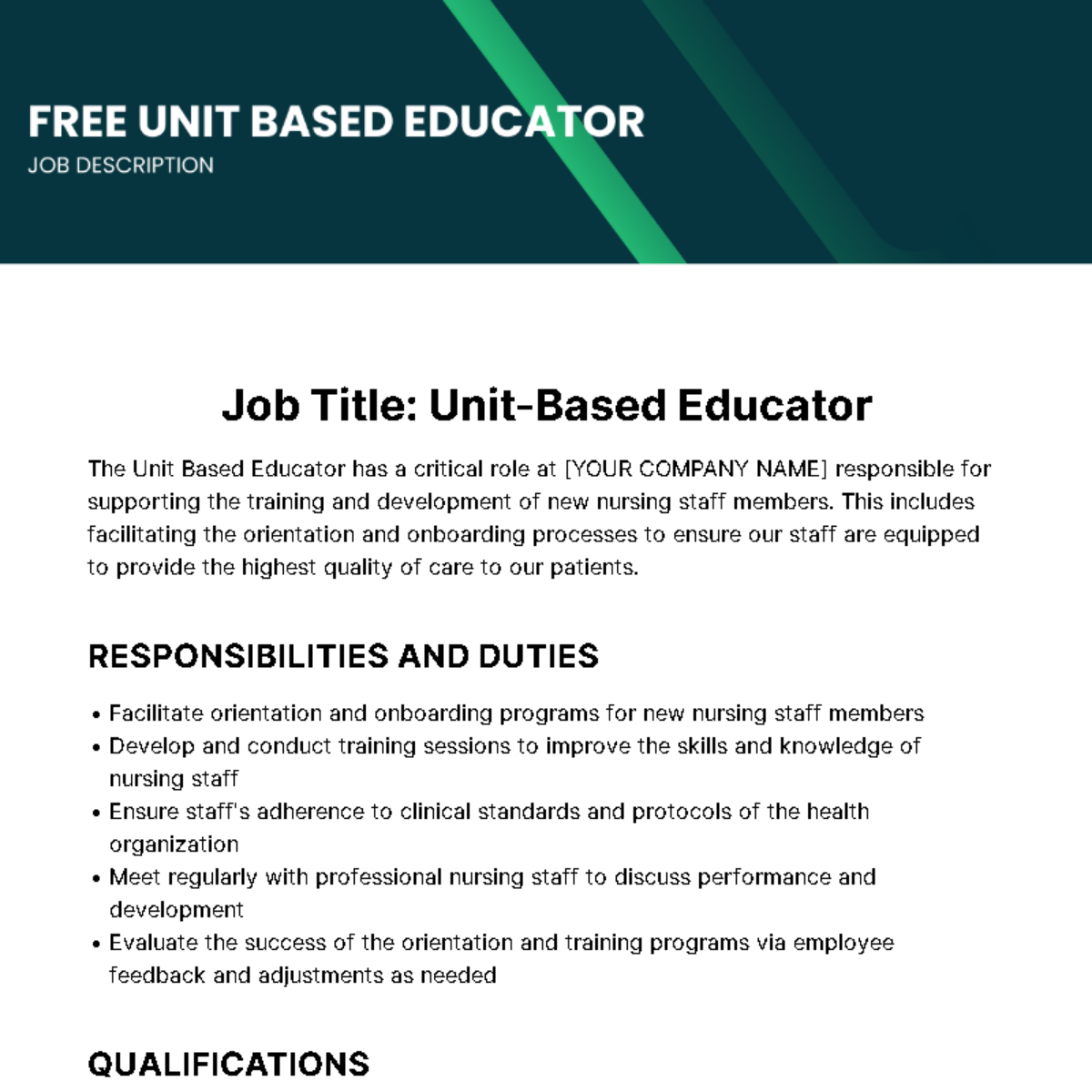 Unit Based Educator Job Description Template