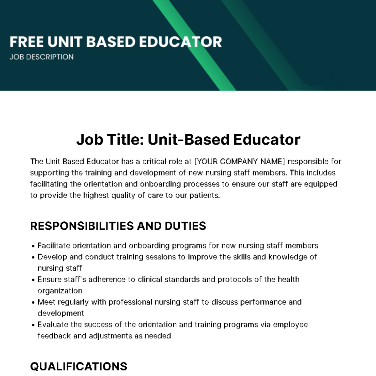 Unit Based Educator Job Description Template - Edit Online & Download