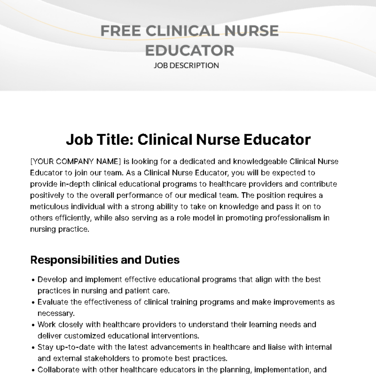 Clinical Nurse Educator Job Description Template