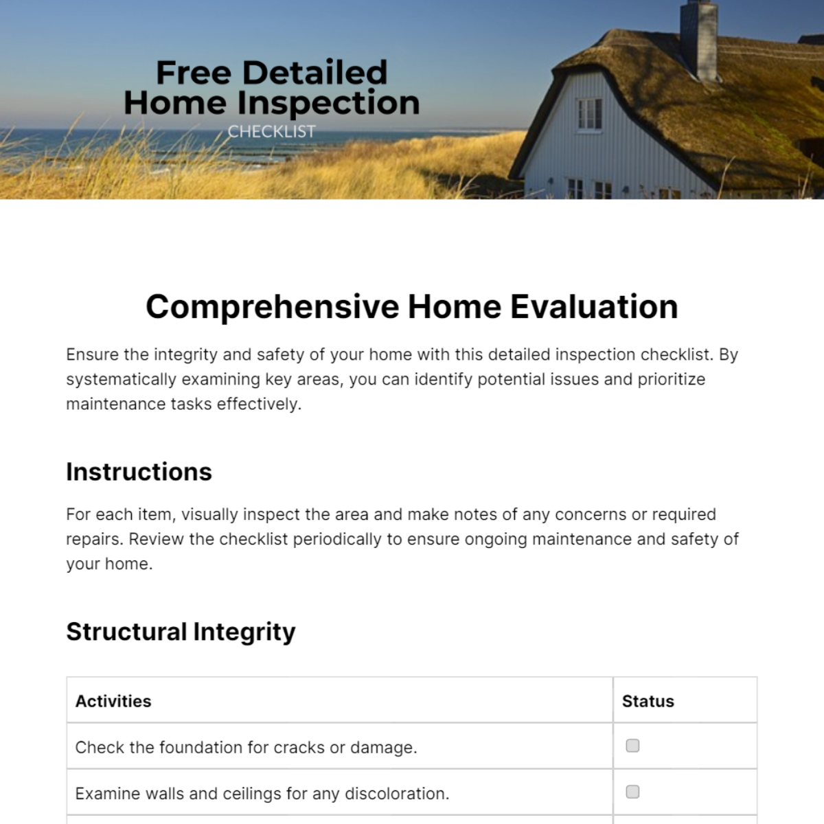 Detailed Home Inspection Checklist Template