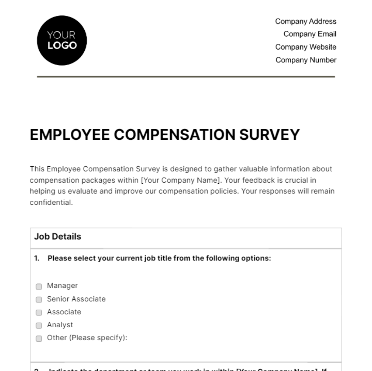 Employee Compensation Survey HR Template
