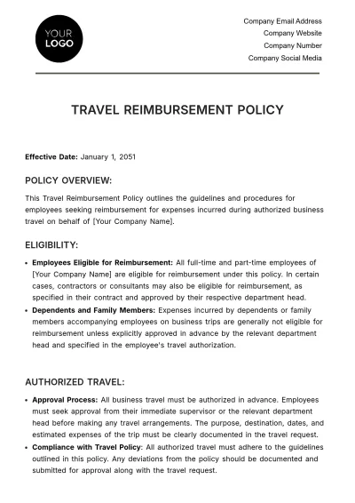 Free Travel Reimbursement Policy HR Template to Edit Online