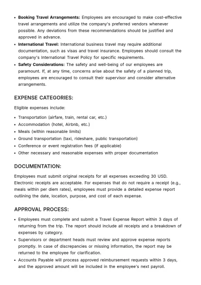 Free Travel Reimbursement Policy HR Template to Edit Online