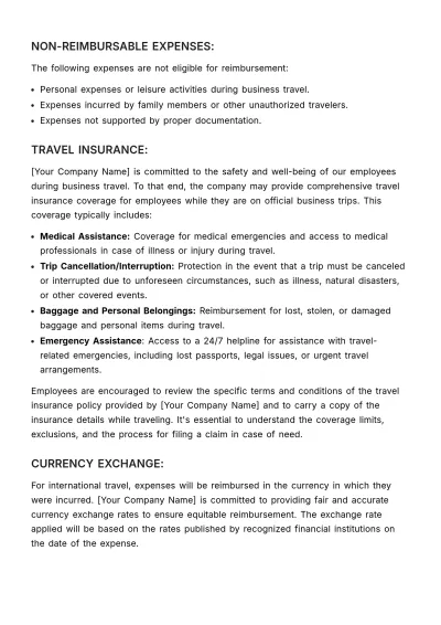 Free Travel Reimbursement Policy HR Template to Edit Online