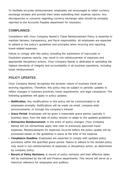 Free Travel Reimbursement Policy HR Template to Edit Online
