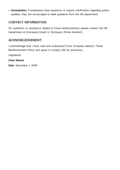 Free Travel Reimbursement Policy HR Template to Edit Online