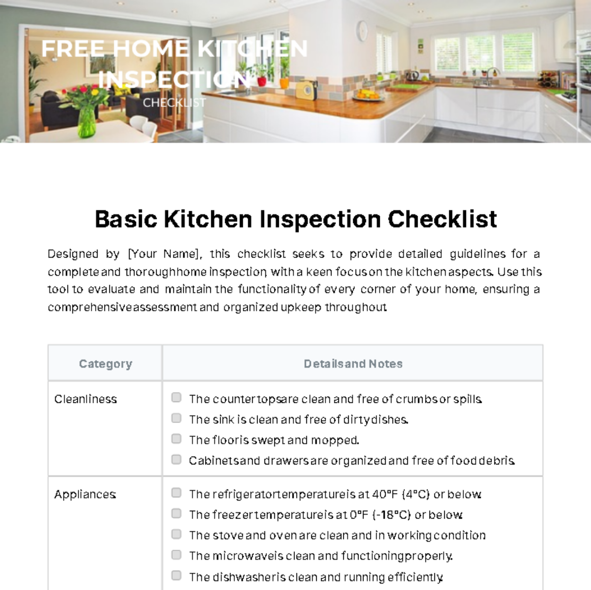 Home Kitchen Inspection Checklist Template Edit Online Download 