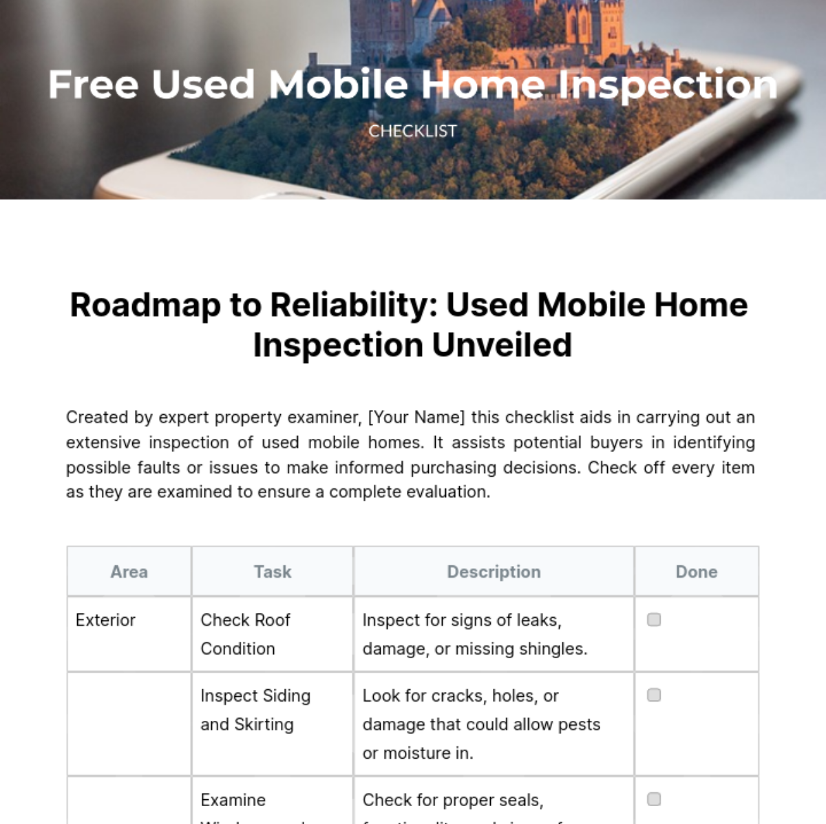 Used Mobile Home Inspection Checklist Template - Edit Online & Download