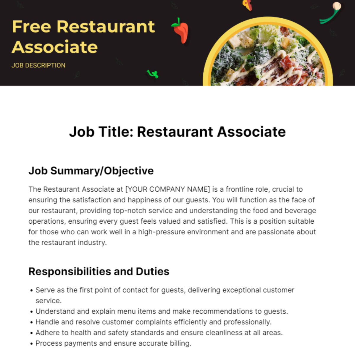 Restaurant Associate Job Description Template