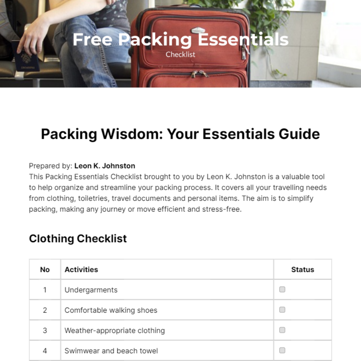 Packing Essentials Checklist Template - Edit Online & Download Example