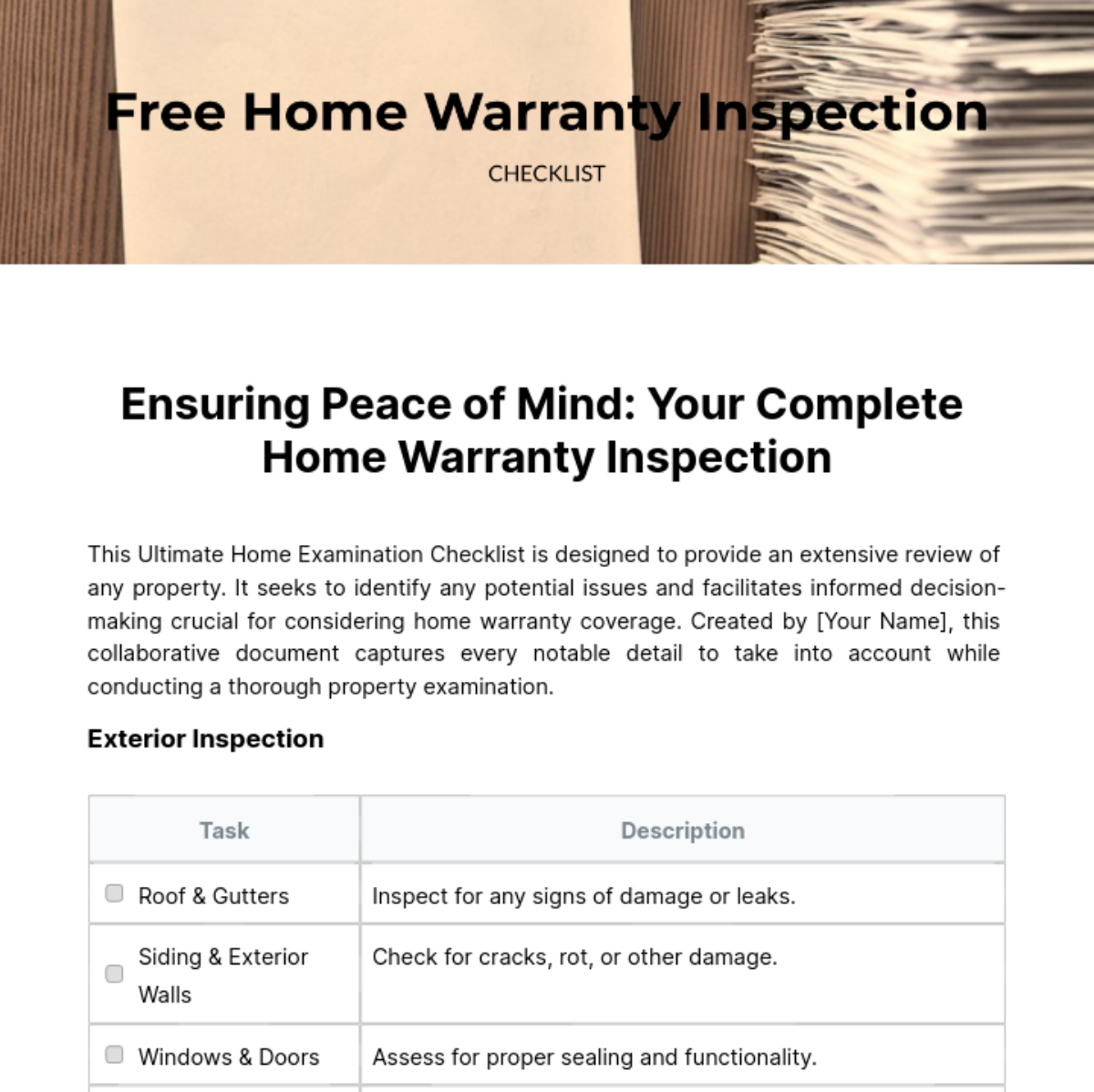 hHome Warranty Inspection Checklist Template - Edit Online & Download