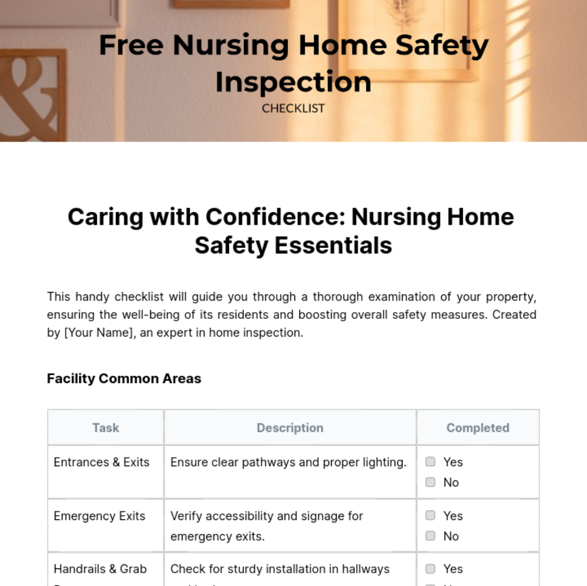 Nursing Home Safety Inspection Checklist Template