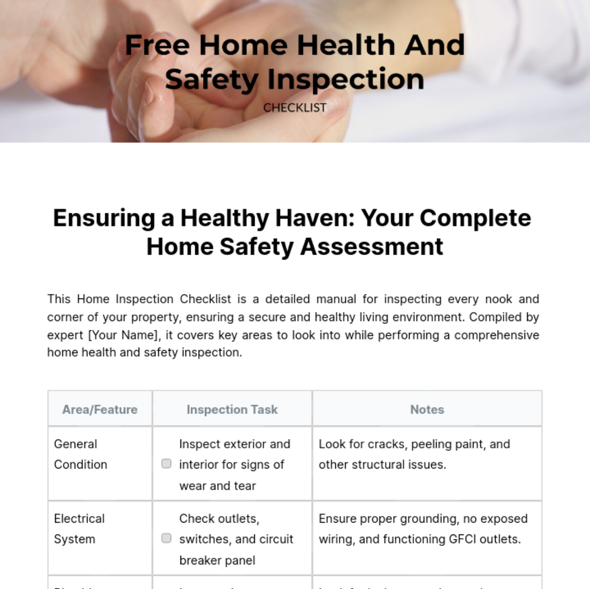 Home Health And Safety Inspection Checklist Template