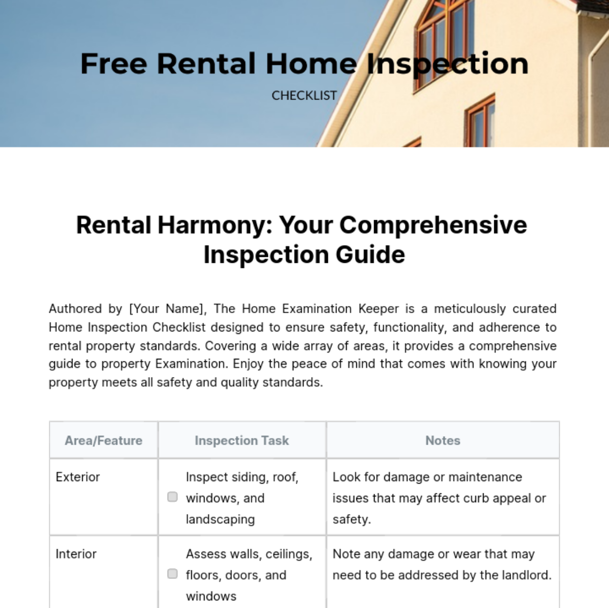 Rental Home Inspection Checklist Template