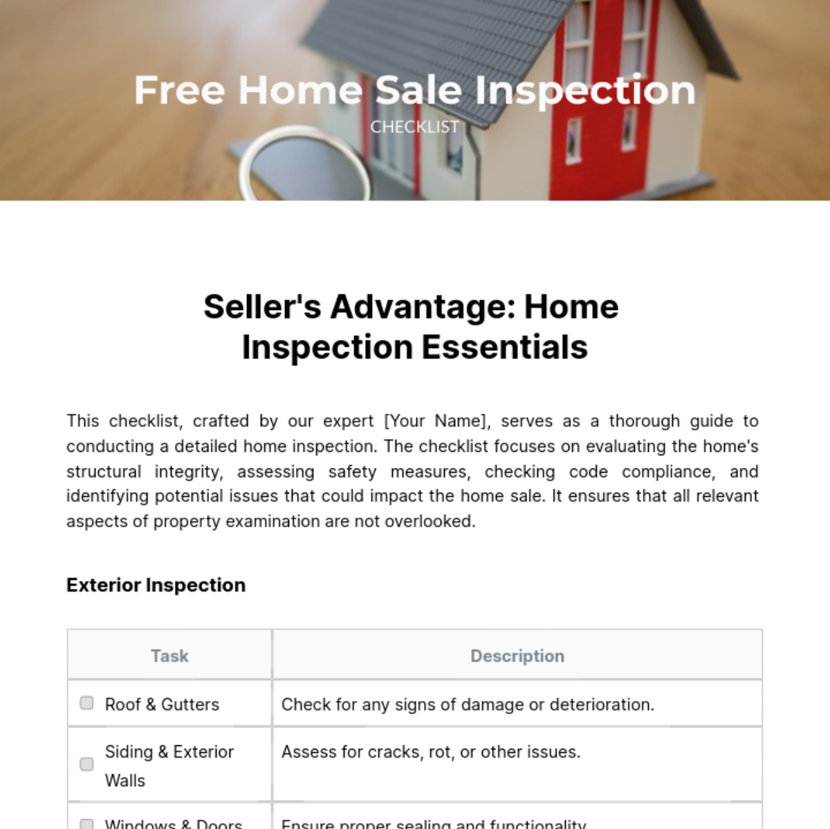 Home Sale Inspection Checklist Template