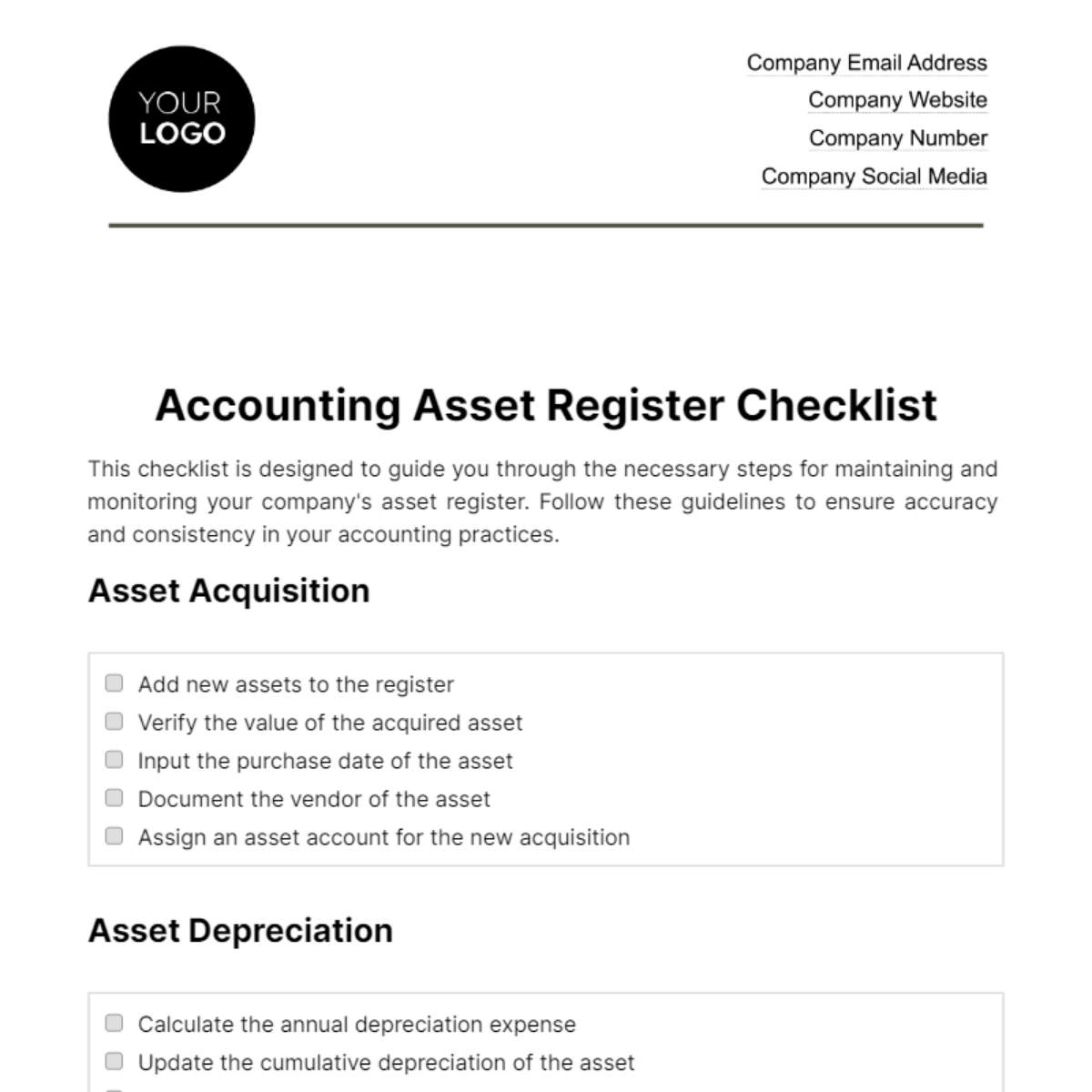 Accounting Asset Register Checklist Template - Edit Online & Download