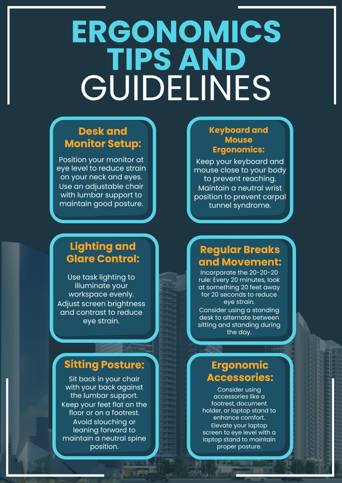Digital Marketing Agency Ergonomic Tips and Guidelines Infographic Template