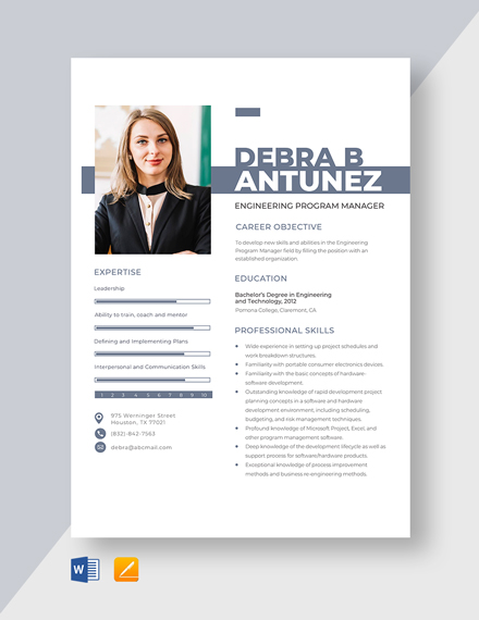 Engineering Program Manager Resume Template - Word, Apple Pages