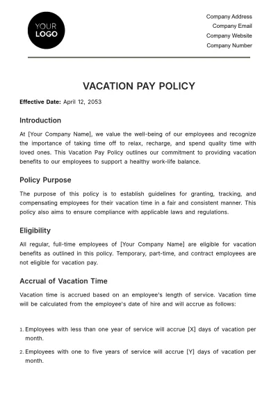 Free Vacation Pay Policy HR Template to Edit Online