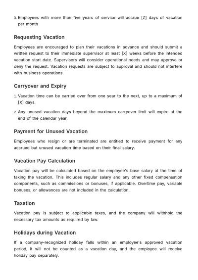 Free Vacation Pay Policy HR Template to Edit Online