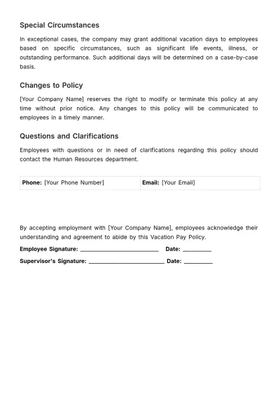 Free Vacation Pay Policy HR Template to Edit Online