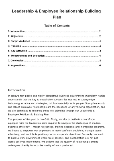 Free Leadership & Employee Relationship Building Plan HR Template to Edit Online